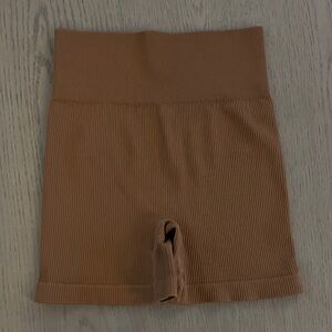 High-Waisted Tan Ribbed Women Shorts